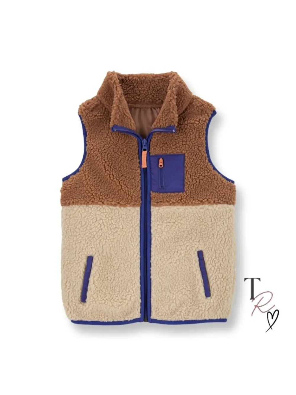 Carter’s Sherpa Teddy Fleece Color Block Brown Vest Kids Boys Size 12